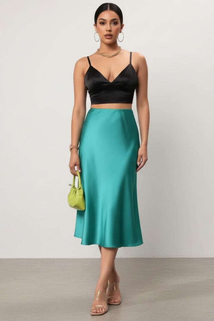 Women’s Satin A-Line Midi Skirt