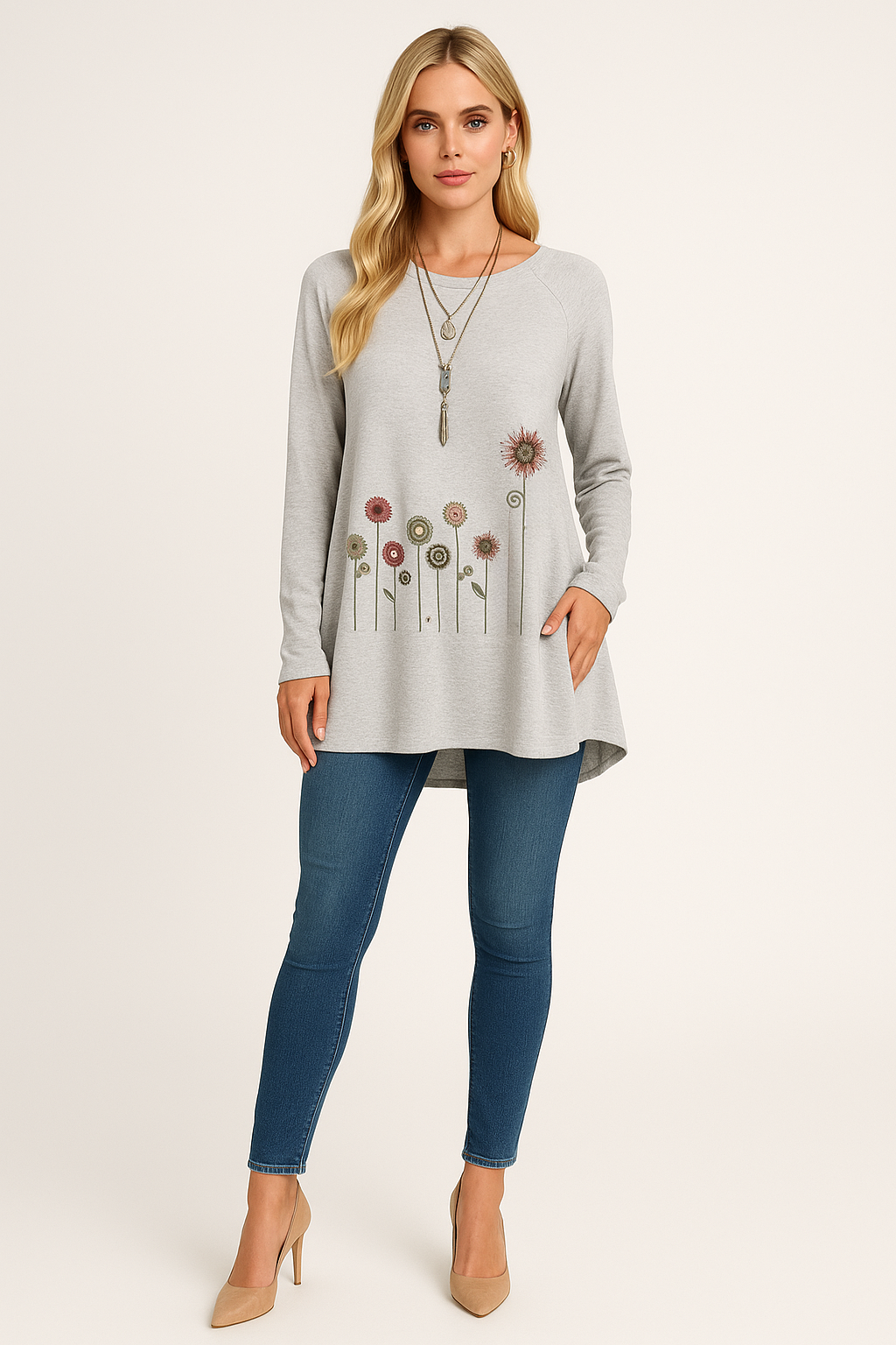 Women's Sweatshirt with 3D Floral Embroidery
