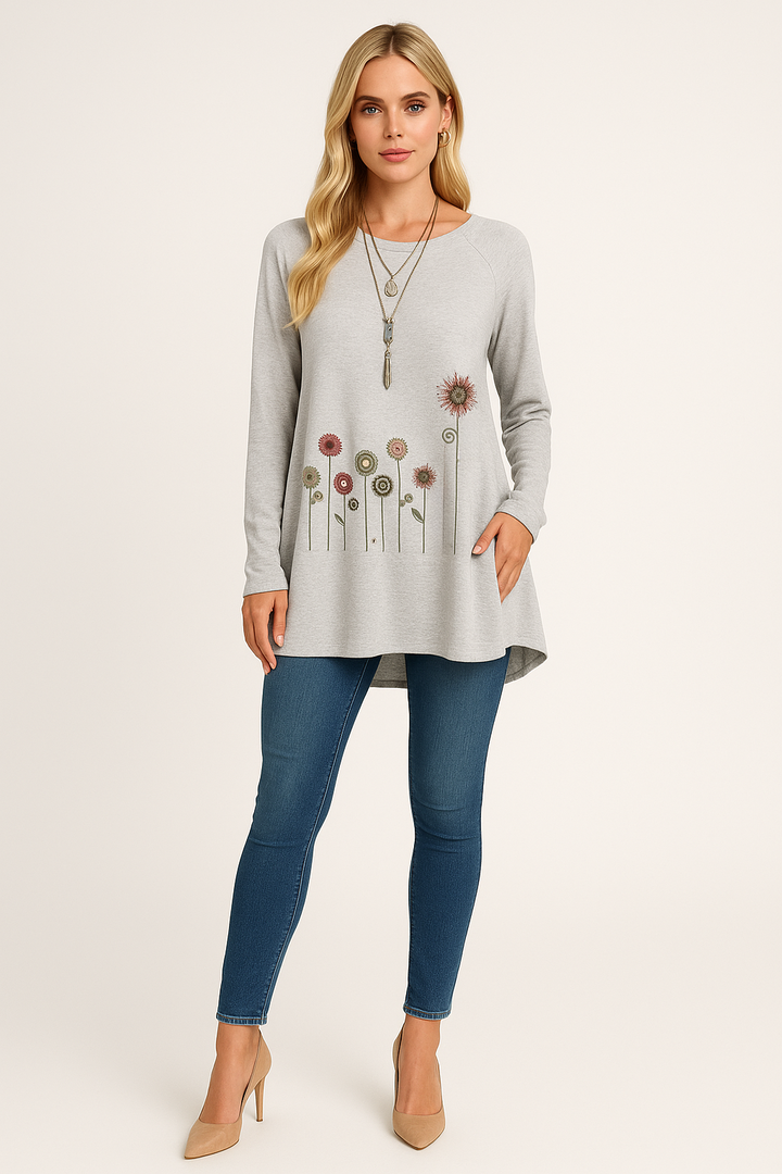 Women's Sweatshirt with 3D Floral Embroidery