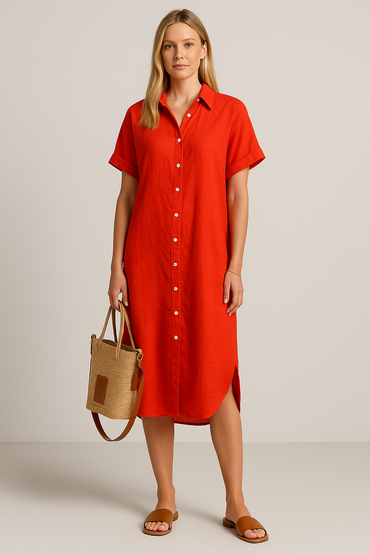 Women’s Button-Up Summer Maxi Dress – Relaxed V-Neck Fit for Warm Days