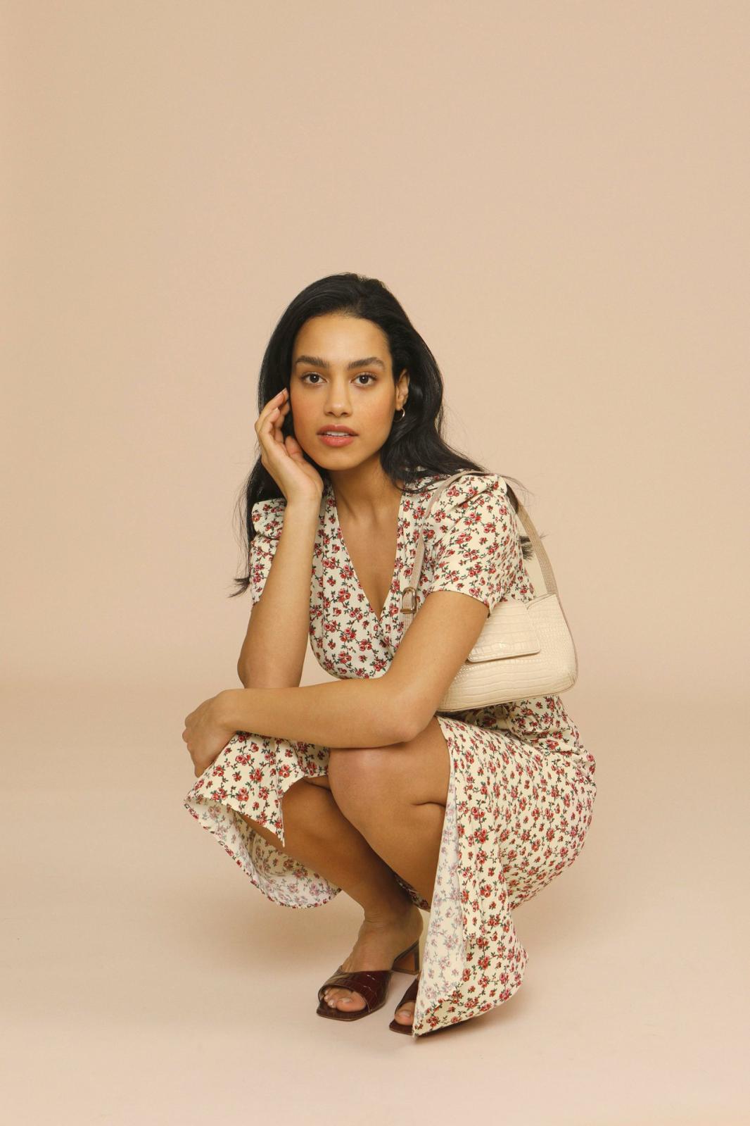 Women’s Floral Midi Dress – V-Neck Garden Party Elegance