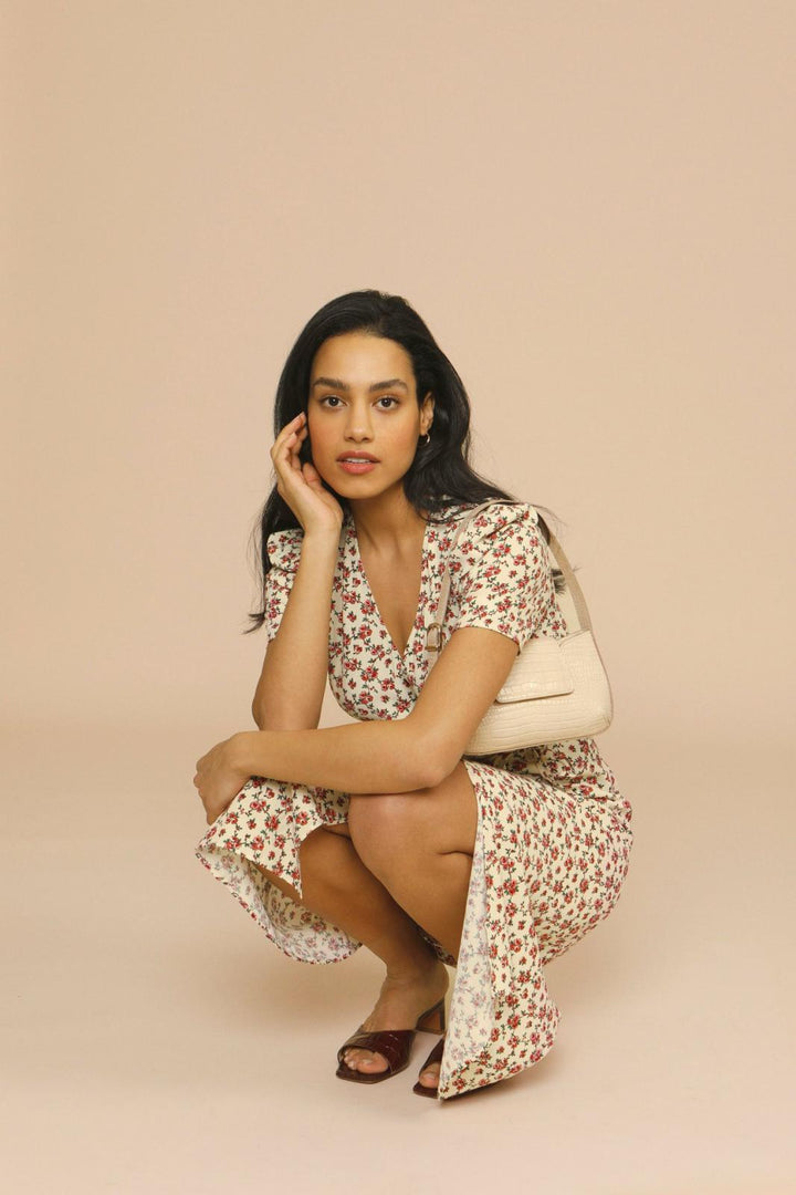 Women’s Floral Midi Dress – V-Neck Garden Party Elegance