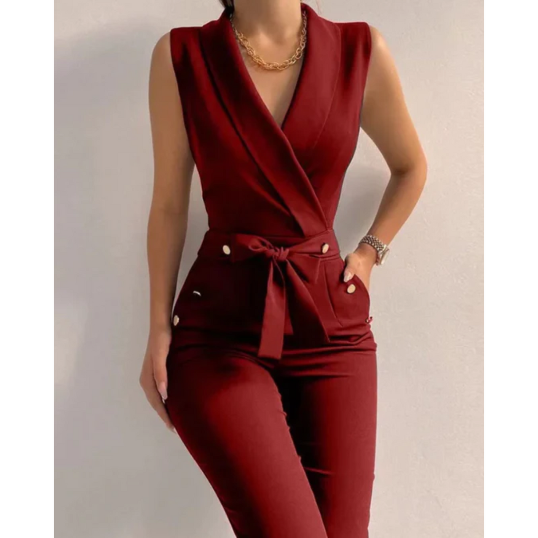 Women’s Formal Tied Jumpsuit – Sleeveless V-Neck