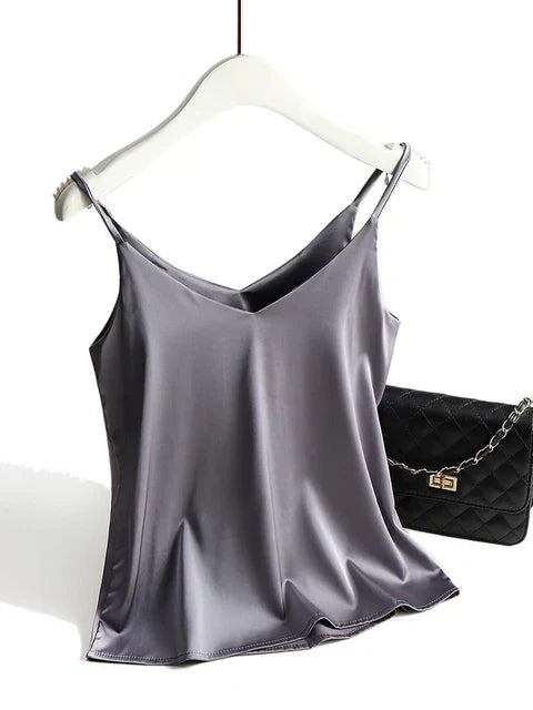 Women’s Satin Cami Top – Sleeveless Minimalist Fit with Adjustable Straps