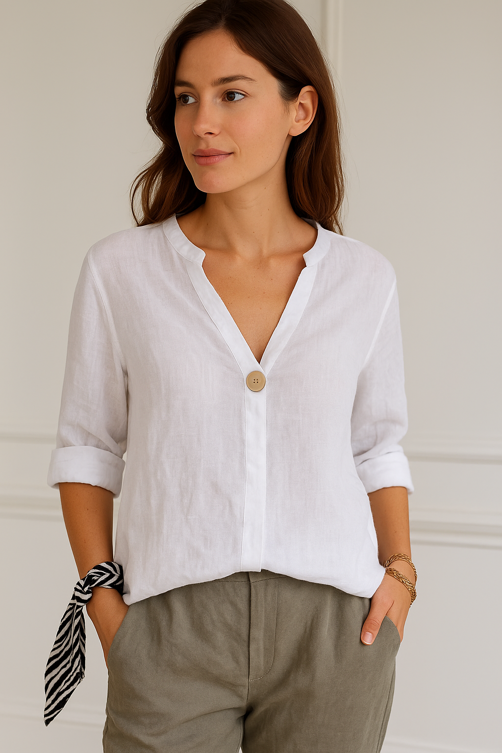 Women’s Summer Blouse – V-Neck with Button Detail and Relaxed Fit