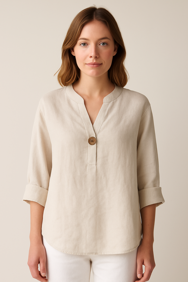 Women’s Summer Blouse – V-Neck with Button Detail and Relaxed Fit
