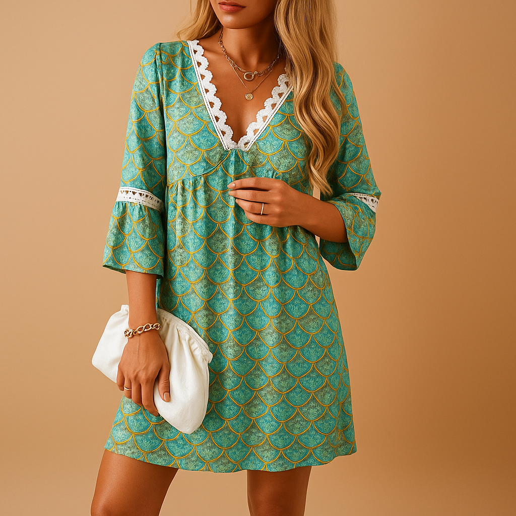 Women’s Summer Mini Dress – Lightweight Fit with Short Sleeves and Printed Design