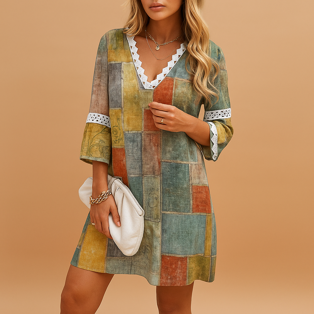 Women’s Summer Mini Dress – Lightweight Fit with Short Sleeves and Printed Design