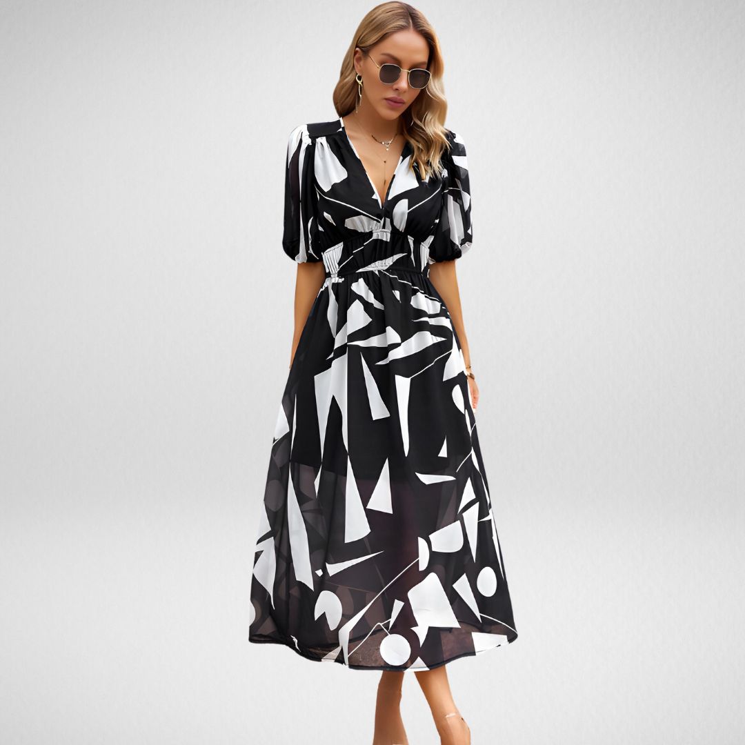 Amelia - Elegant V-Neckline Midi Dress