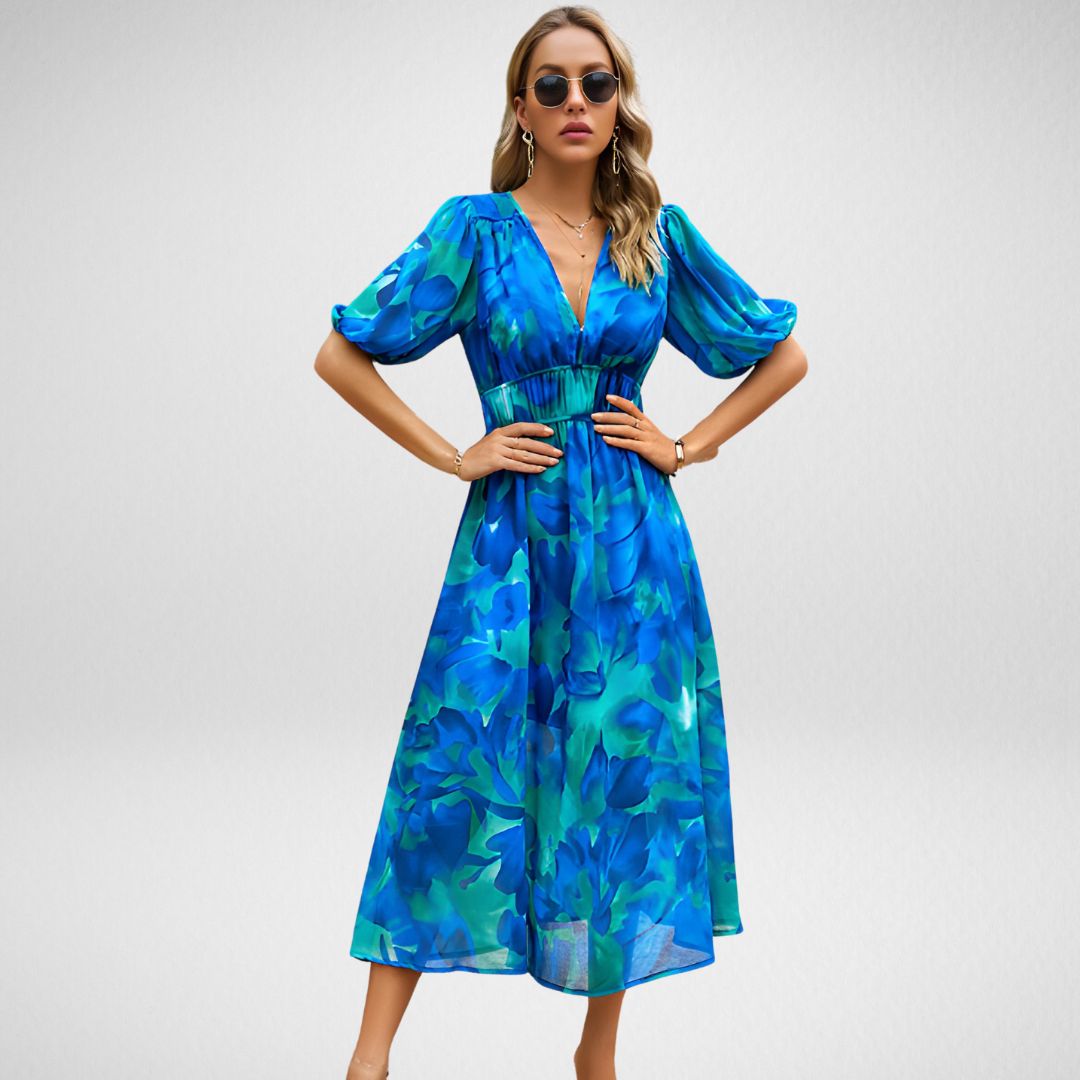 Amelia - Elegant V-Neckline Midi Dress
