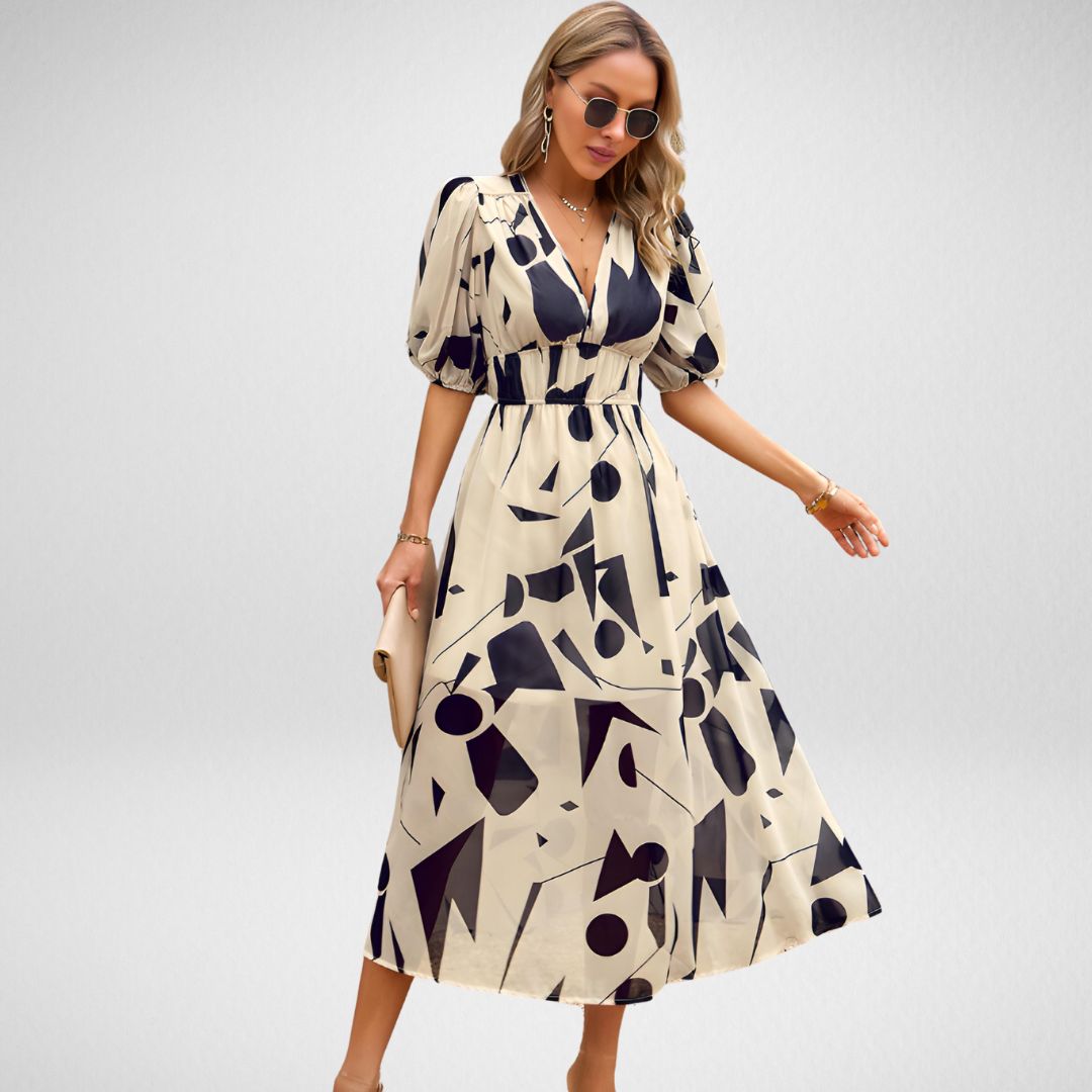 Amelia - Elegant V-Neckline Midi Dress