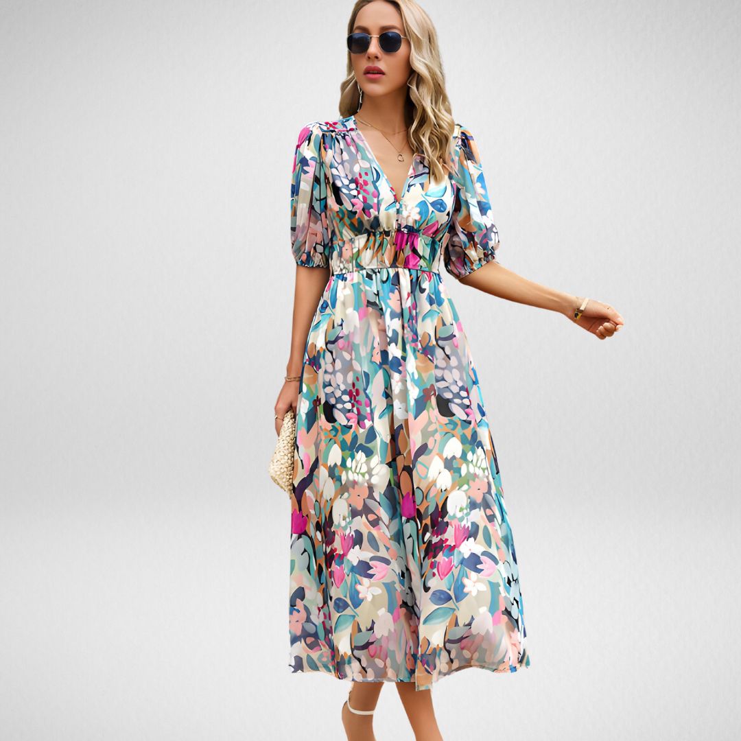 Amelia - Elegant V-Neckline Midi Dress