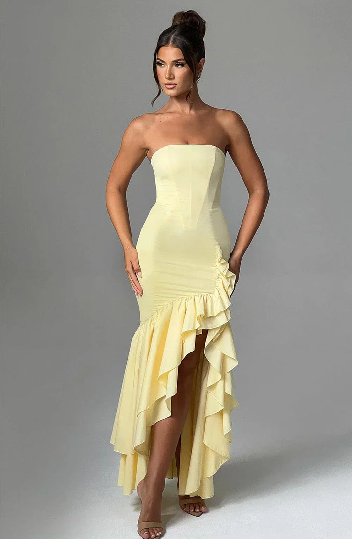 Kiara - Strapless Cascade Maxi Dress