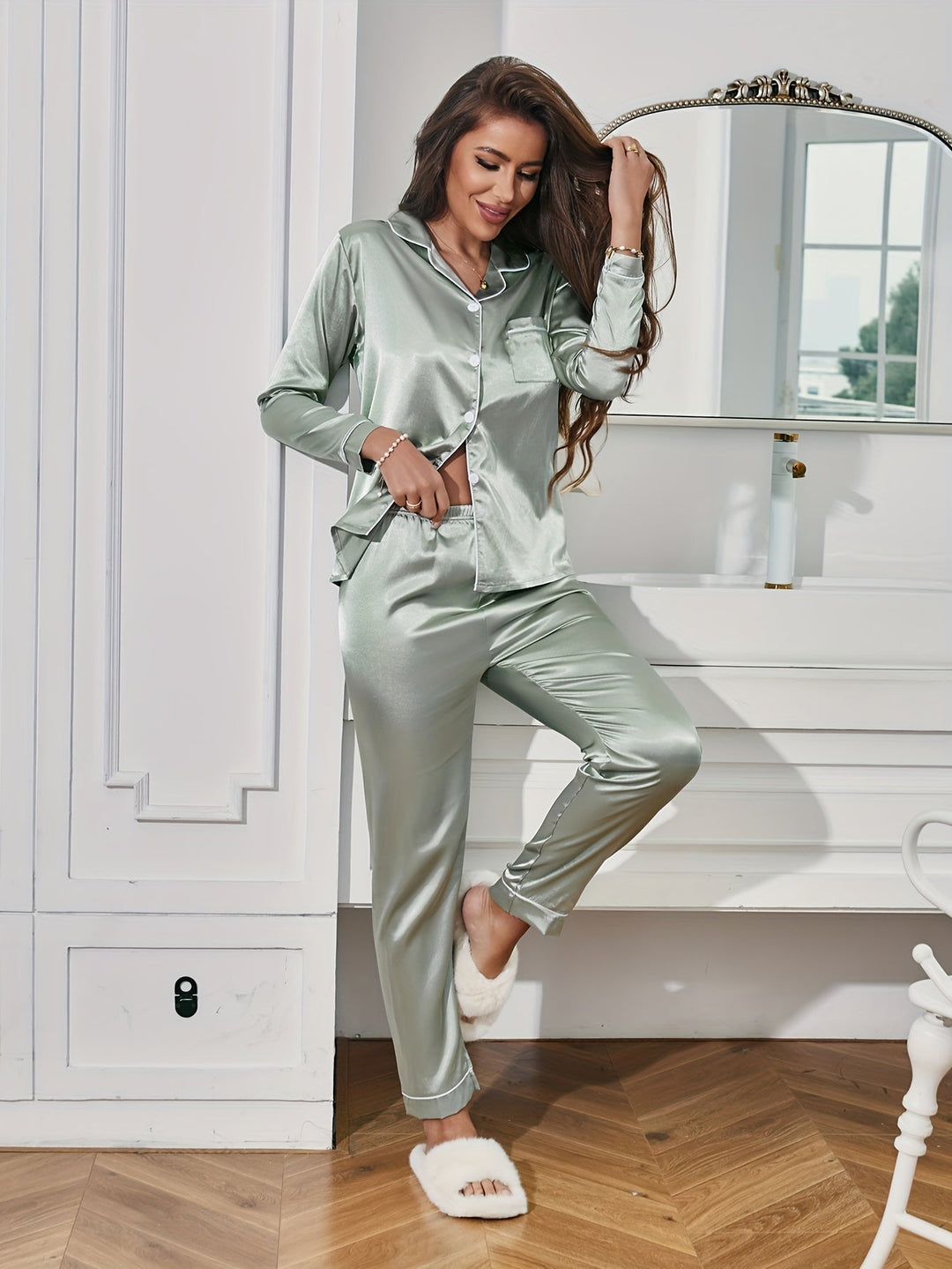 Maribeth - Casual Two-Piece Silk Sleepwear Set