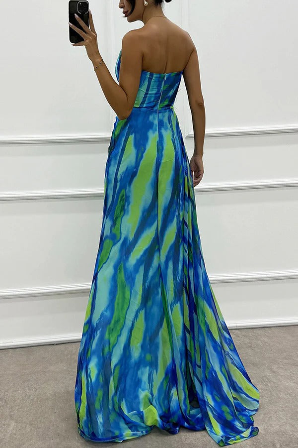 Sophia - Off-Shoulder Slit Printed Maxi Dress