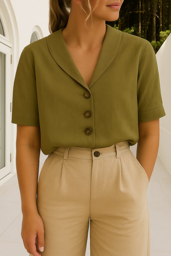 Envelope Neckline Blouse with Button Detail – Short and Long Sleeve
