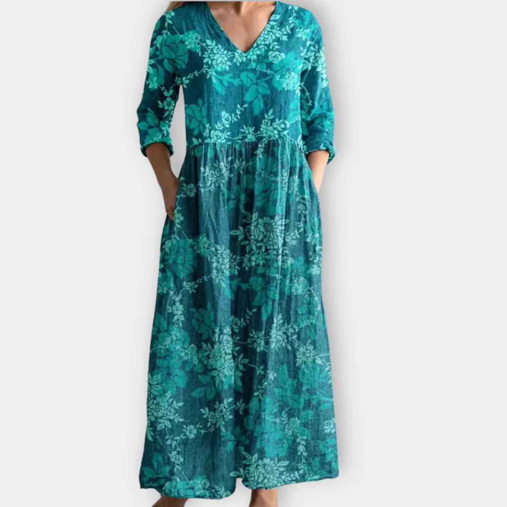 Olive - Floral V-Neck Maxi Dress