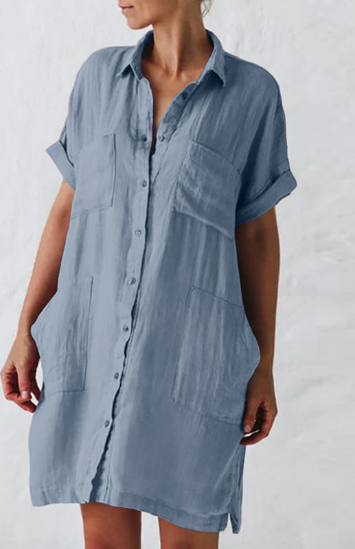 Jillian - Button-Down Shirt Dress with Lapel Collar and Pockets (Plus Size Available)