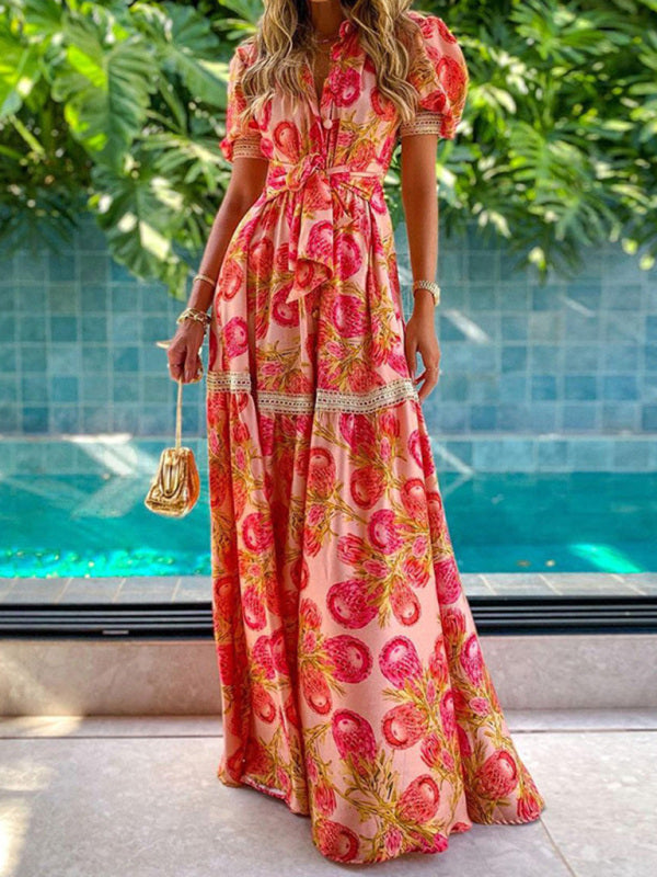 Ella - Bohemian Maxi Dress with Floral Print and Puff Sleeves