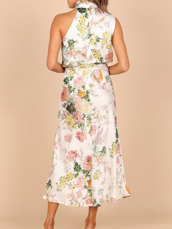 Pauline - Halter Neck Midi Dress with Floral Print