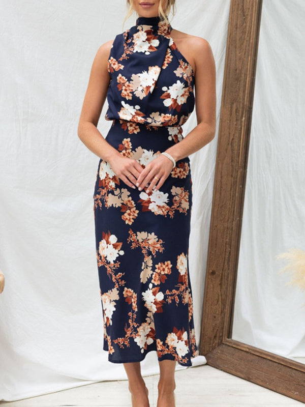 Pauline - Halter Neck Midi Dress with Floral Print