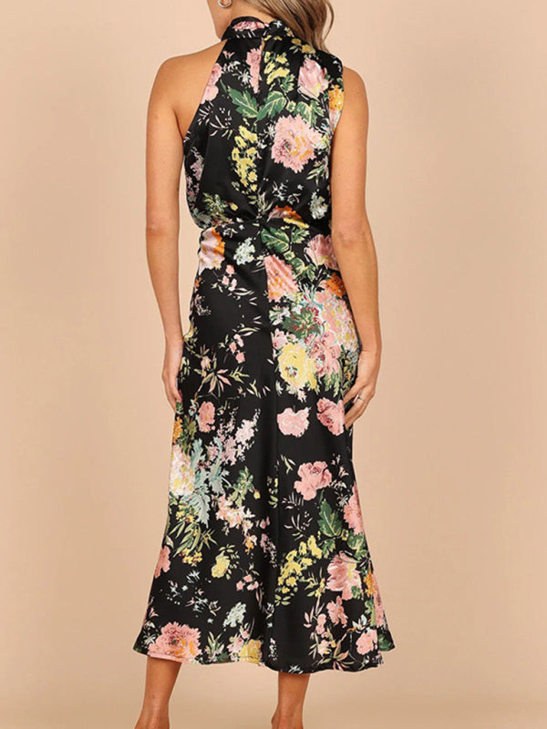 Pauline - Halter Neck Midi Dress with Floral Print