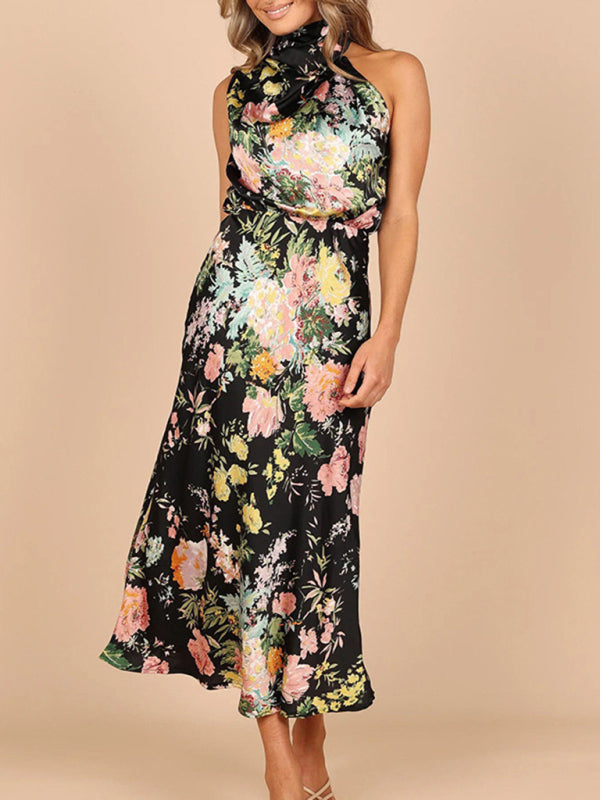 Pauline - Halter Neck Midi Dress with Floral Print