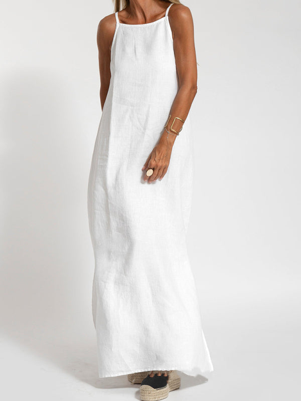 Eve - Halter Maxi Dress with Side Slit and Cotton Linen Blend